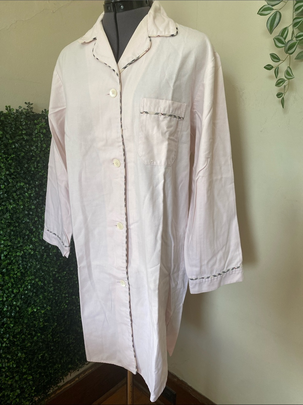 Burberry Pale Pink Button-Front Pajama Top with Signature Check Trim